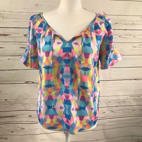 CUDDY STUDIOS Felicity Print Blouse Geometric - Picture 1 of 6